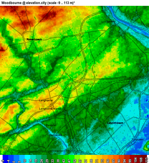 Zoom OUT 2x Woodbourne, United States elevation map