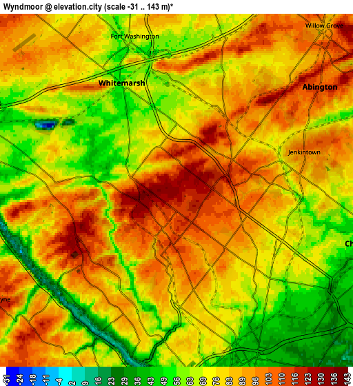 Zoom OUT 2x Wyndmoor, United States elevation map