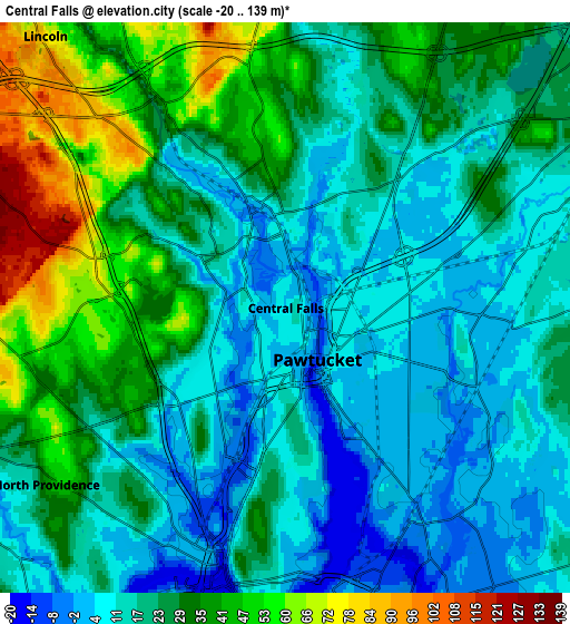 Zoom OUT 2x Central Falls, United States elevation map