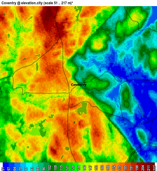 Zoom OUT 2x Coventry, United States elevation map