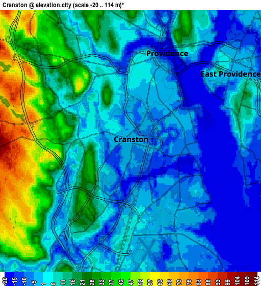 Zoom OUT 2x Cranston, United States elevation map