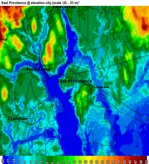 Zoom OUT 2x East Providence, United States elevation map