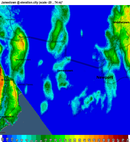 Zoom OUT 2x Jamestown, United States elevation map