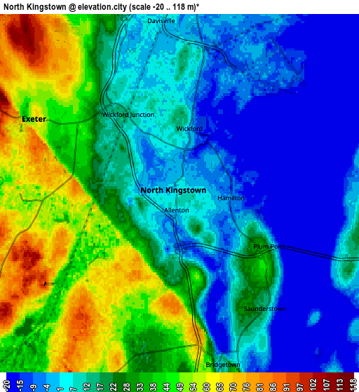 Zoom OUT 2x North Kingstown, United States elevation map