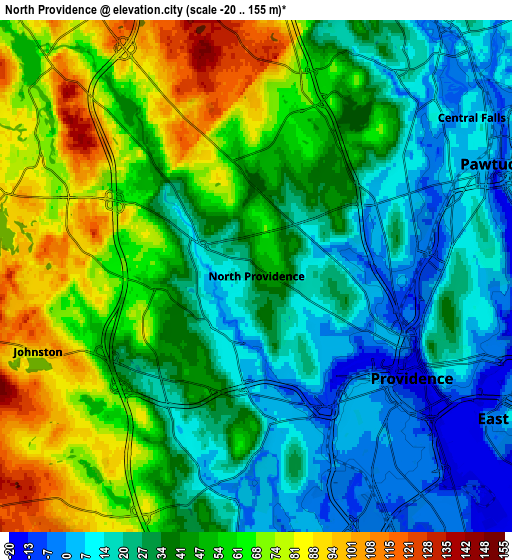 Zoom OUT 2x North Providence, United States elevation map