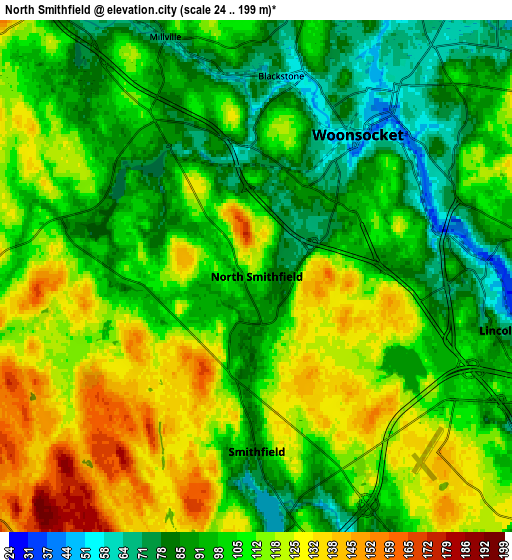 Zoom OUT 2x North Smithfield, United States elevation map