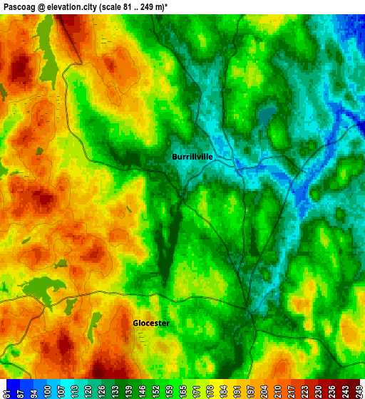 Zoom OUT 2x Pascoag, United States elevation map