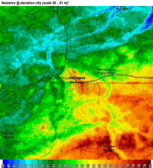 Zoom OUT 2x Nesterov, Russia elevation map