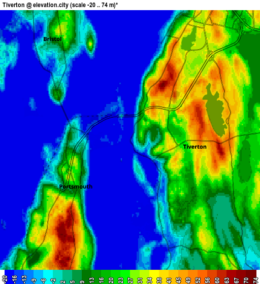 Zoom OUT 2x Tiverton, United States elevation map