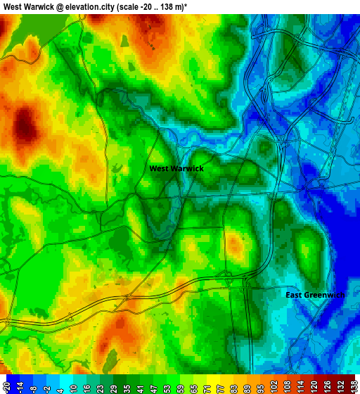 Zoom OUT 2x West Warwick, United States elevation map