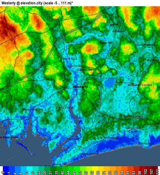 Zoom OUT 2x Westerly, United States elevation map