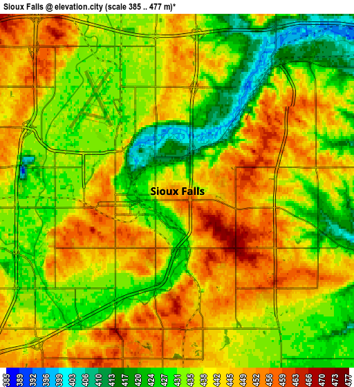Zoom OUT 2x Sioux Falls, United States elevation map