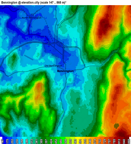 Zoom OUT 2x Bennington, United States elevation map