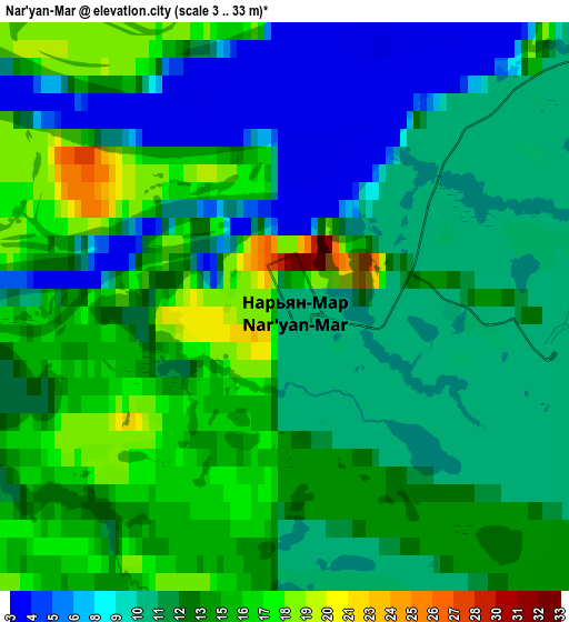 Zoom OUT 2x Nar'yan-Mar, Russia elevation map