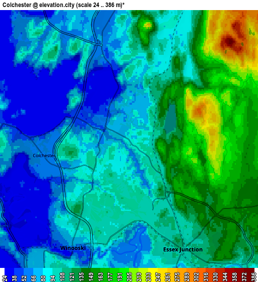 Zoom OUT 2x Colchester, United States elevation map