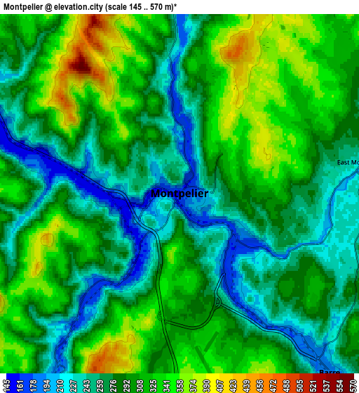 Zoom OUT 2x Montpelier, United States elevation map