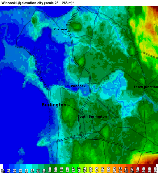 Zoom OUT 2x Winooski, United States elevation map