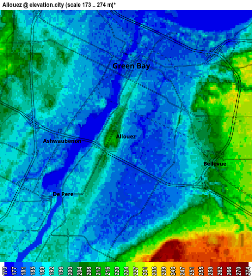 Zoom OUT 2x Allouez, United States elevation map