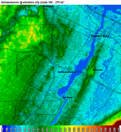 Zoom OUT 2x Ashwaubenon, United States elevation map