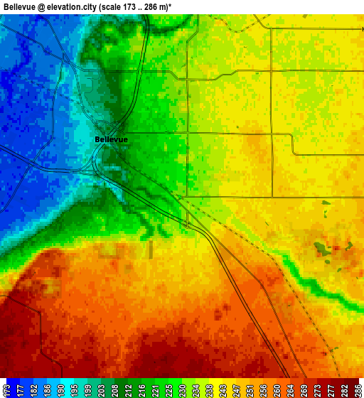 Zoom OUT 2x Bellevue, United States elevation map