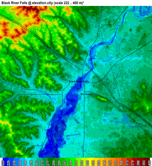 Zoom OUT 2x Black River Falls, United States elevation map