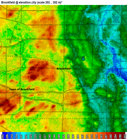 Zoom OUT 2x Brookfield, United States elevation map