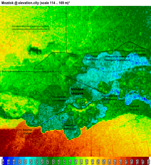 Zoom OUT 2x Mozdok, Russia elevation map