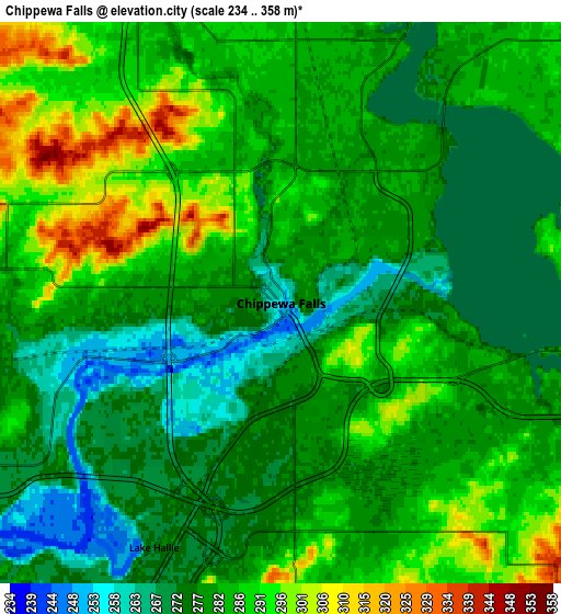 Zoom OUT 2x Chippewa Falls, United States elevation map