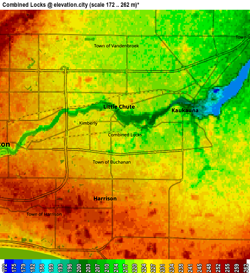 Zoom OUT 2x Combined Locks, United States elevation map