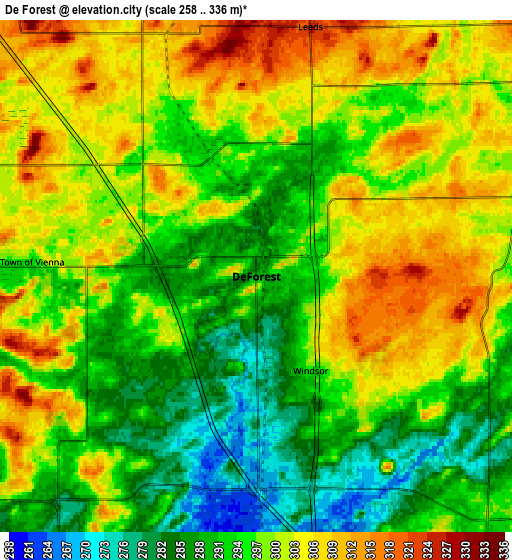 Zoom OUT 2x De Forest, United States elevation map