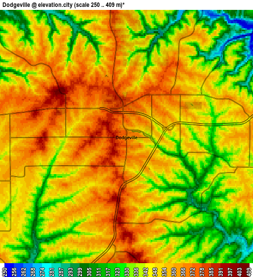 Zoom OUT 2x Dodgeville, United States elevation map