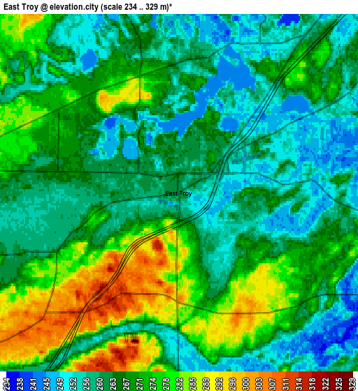 Zoom OUT 2x East Troy, United States elevation map