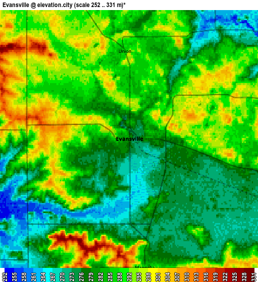 Zoom OUT 2x Evansville, United States elevation map