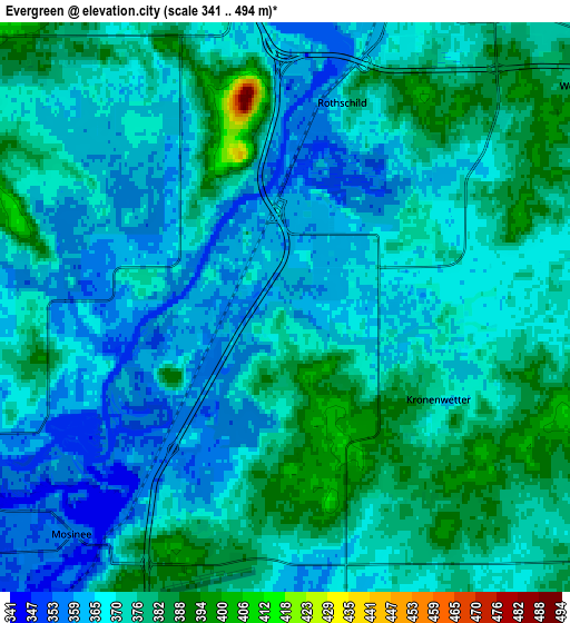 Zoom OUT 2x Evergreen, United States elevation map