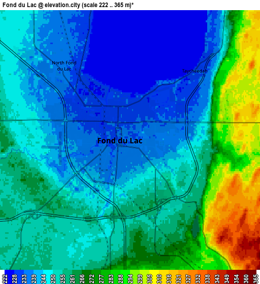 Zoom OUT 2x Fond du Lac, United States elevation map