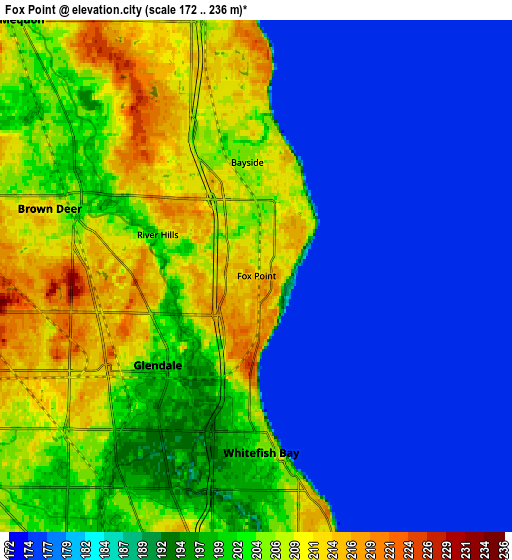 Zoom OUT 2x Fox Point, United States elevation map