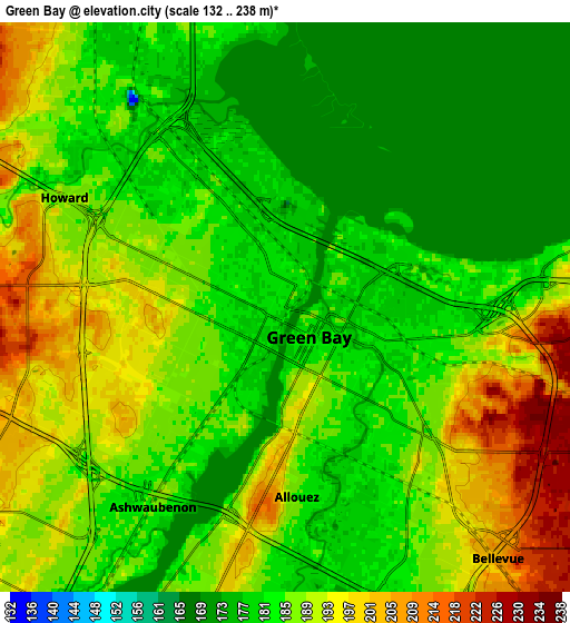 Zoom OUT 2x Green Bay, United States elevation map