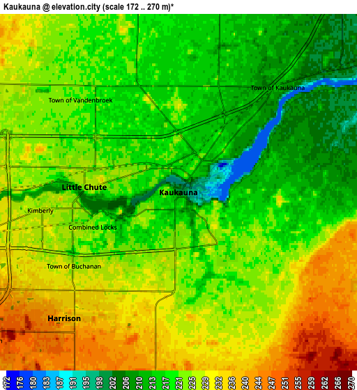 Zoom OUT 2x Kaukauna, United States elevation map