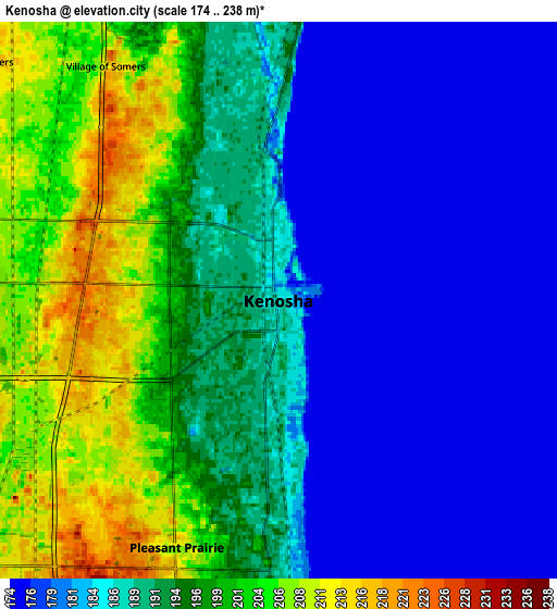 Zoom OUT 2x Kenosha, United States elevation map