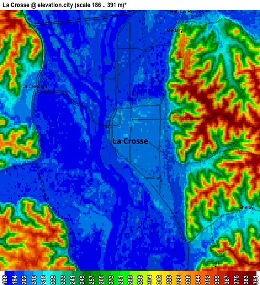 Zoom OUT 2x La Crosse, United States elevation map