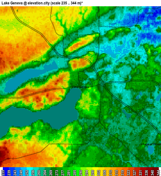 Zoom OUT 2x Lake Geneva, United States elevation map