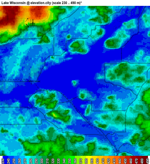 Zoom OUT 2x Lake Wisconsin, United States elevation map