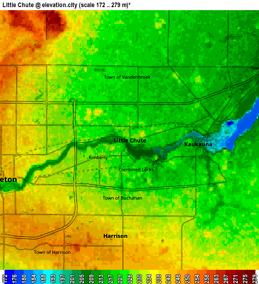 Zoom OUT 2x Little Chute, United States elevation map