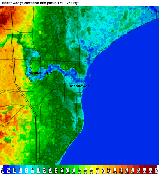 Zoom OUT 2x Manitowoc, United States elevation map