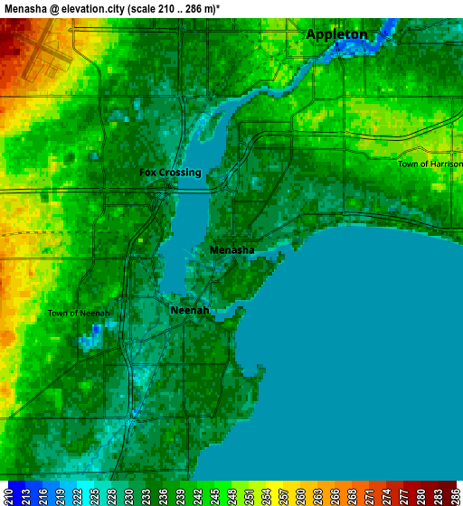 Zoom OUT 2x Menasha, United States elevation map