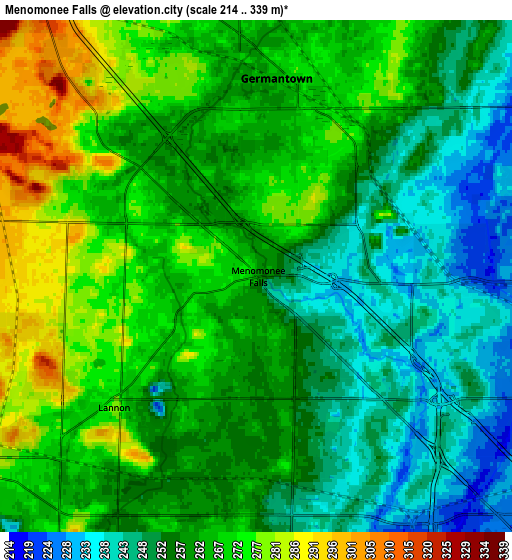 Zoom OUT 2x Menomonee Falls, United States elevation map