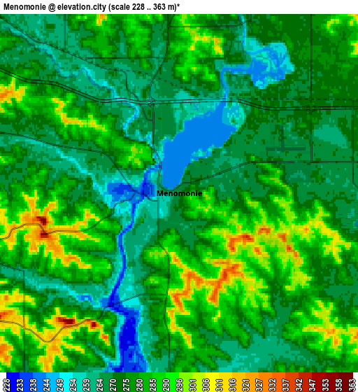 Zoom OUT 2x Menomonie, United States elevation map