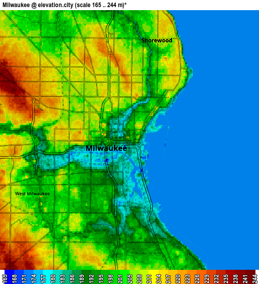 Zoom OUT 2x Milwaukee, United States elevation map