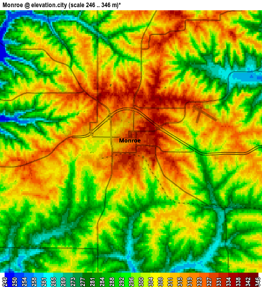 Zoom OUT 2x Monroe, United States elevation map