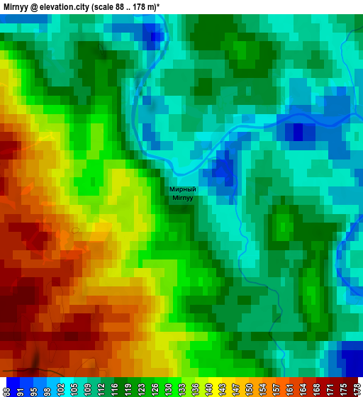 Zoom OUT 2x Mirnyy, Russia elevation map